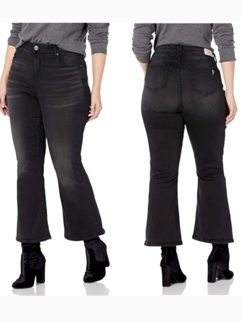 SLINK Jeans Womens Size 14 Grey Black Cropped Bootcut Kick Flare High Rise Curvy
